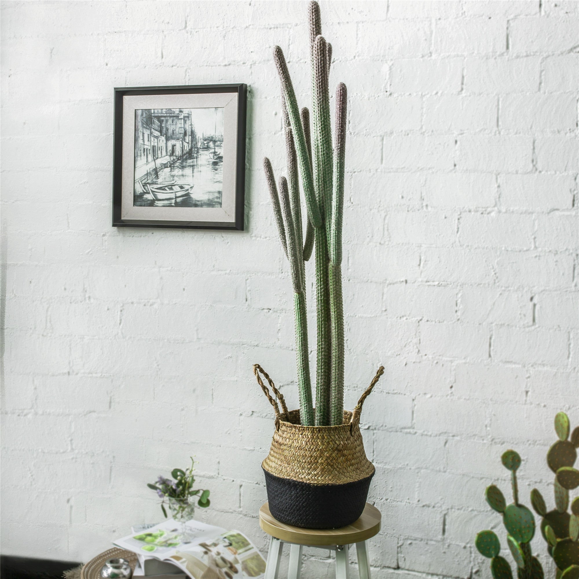 big cactus plant indoor NCYP 48" Large Natural Looking Artificial Faux Fake Pink Tip Saguaro Cactus Desert Plant Indoor