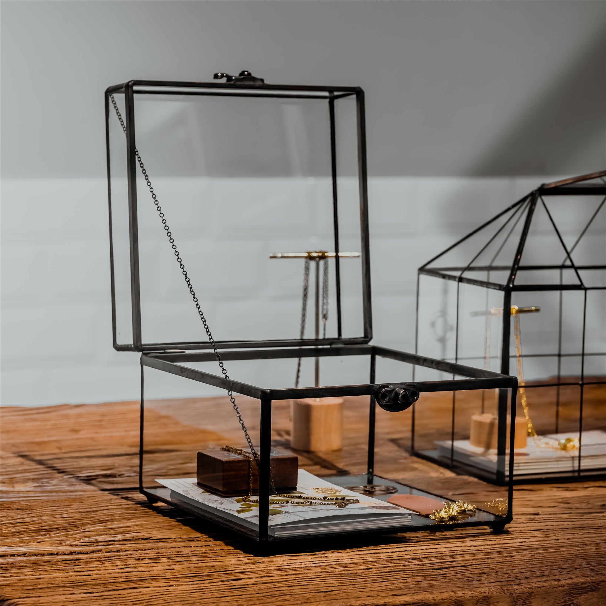 Small Vintage Rectangle Glass Jewelry Storage Card Box with Lock for C NCYPgarden Small Vintage Rectangle Glass Jewelry Storage Card Box with Lock for C NCYPgarden