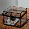 Small Vintage Rectangle Glass Jewelry Storage Card Box with Lock for Card Storage Jewelry Display - NCYPgarden