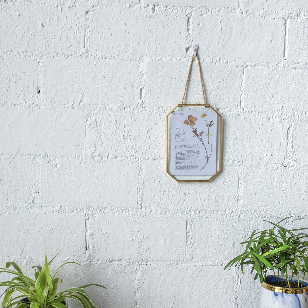 Wall Hanging Long Octagon Herbarium Brass Glass Frame for Pressed Flowers Dried floating Frame - NCYPgarden