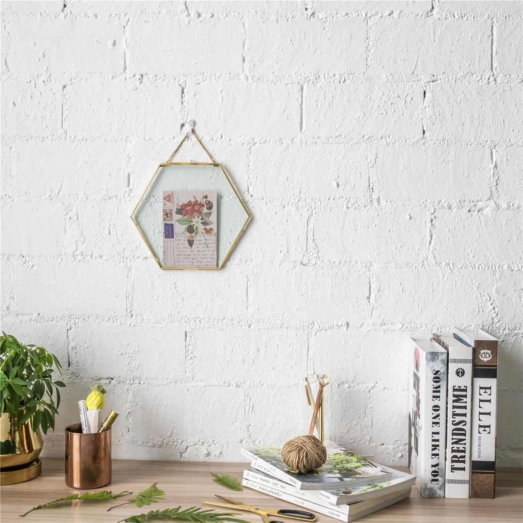 Hanging Hexagon Herbarium Brass Glass Frame for Pressed Flowers Dried Flowers Floating Frame - NCYPgarden
