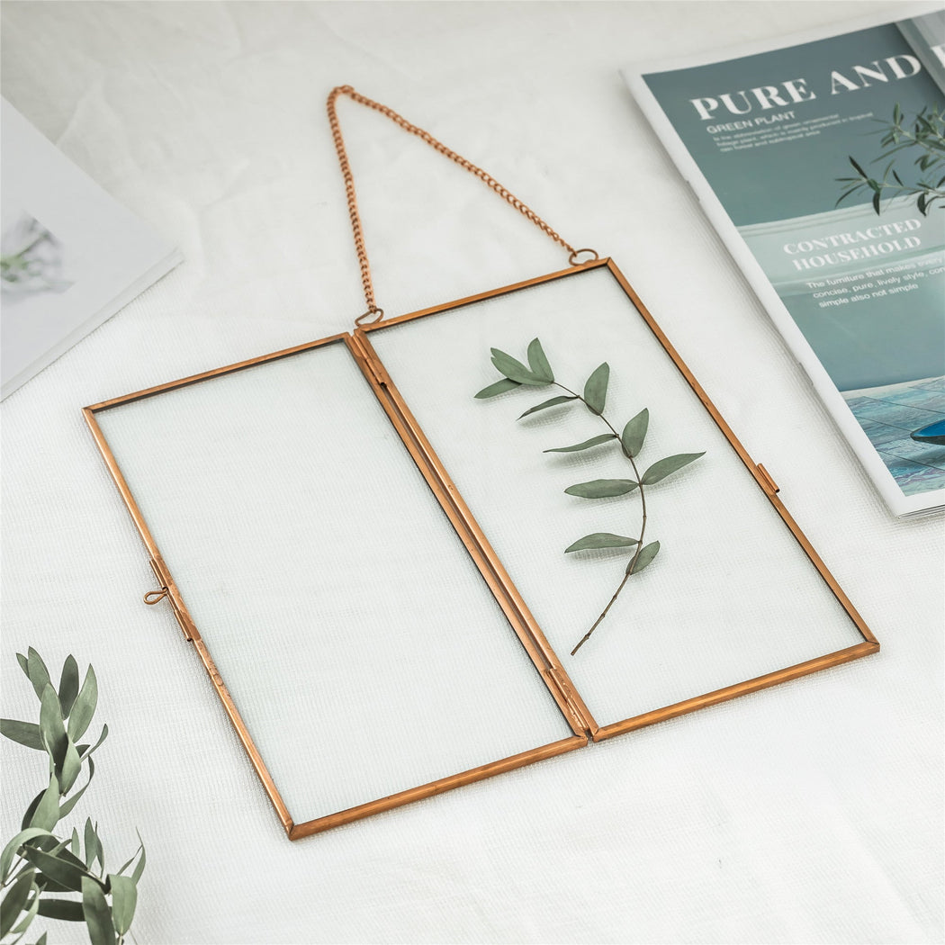 Hanging 4x9 inches Pink Long Herbarium Pure Copper Glass Frame for Pressed Flowers Dried Flowers - NCYPgarden