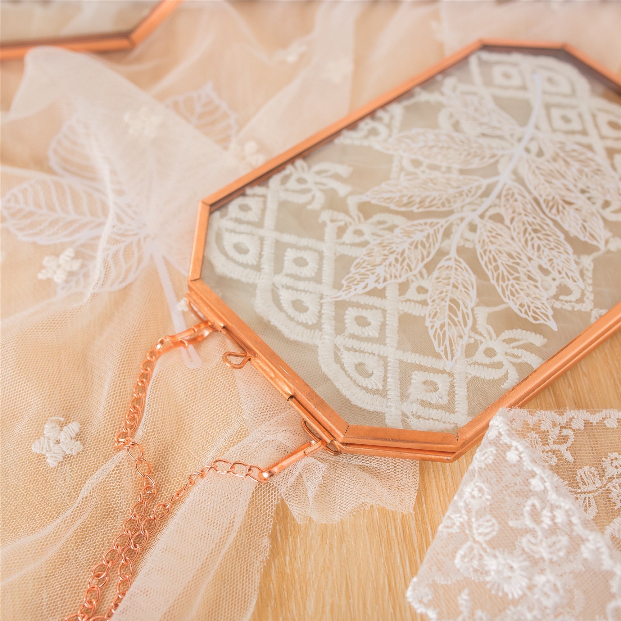 Wall Hanging Long Octagon Herbarium Copper Glass Frame for Pressed Flowers Dried floating Frame - NCYPgarden