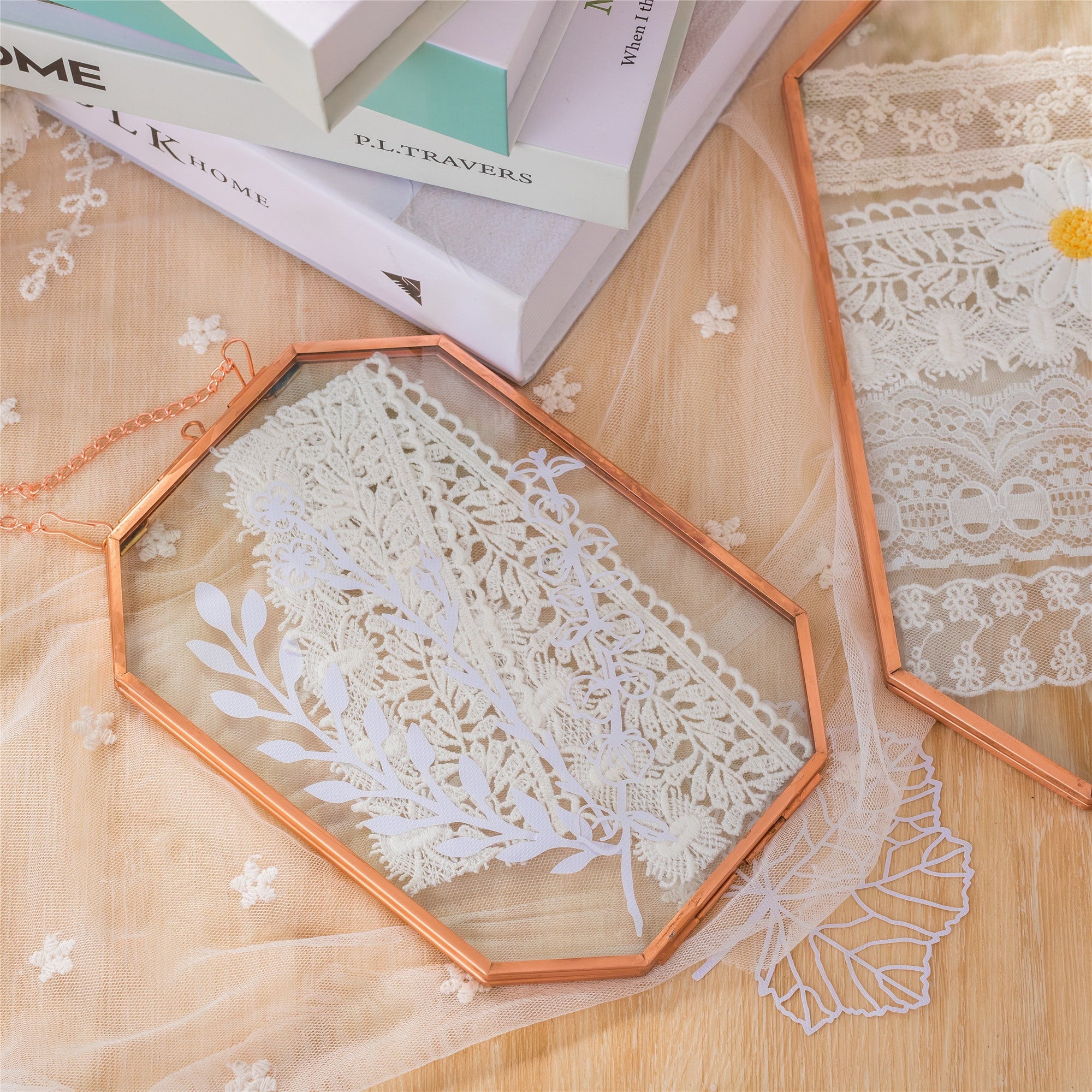 Wall Hanging Long Octagon Herbarium Copper Glass Frame for Pressed Flowers Dried floating Frame - NCYPgarden