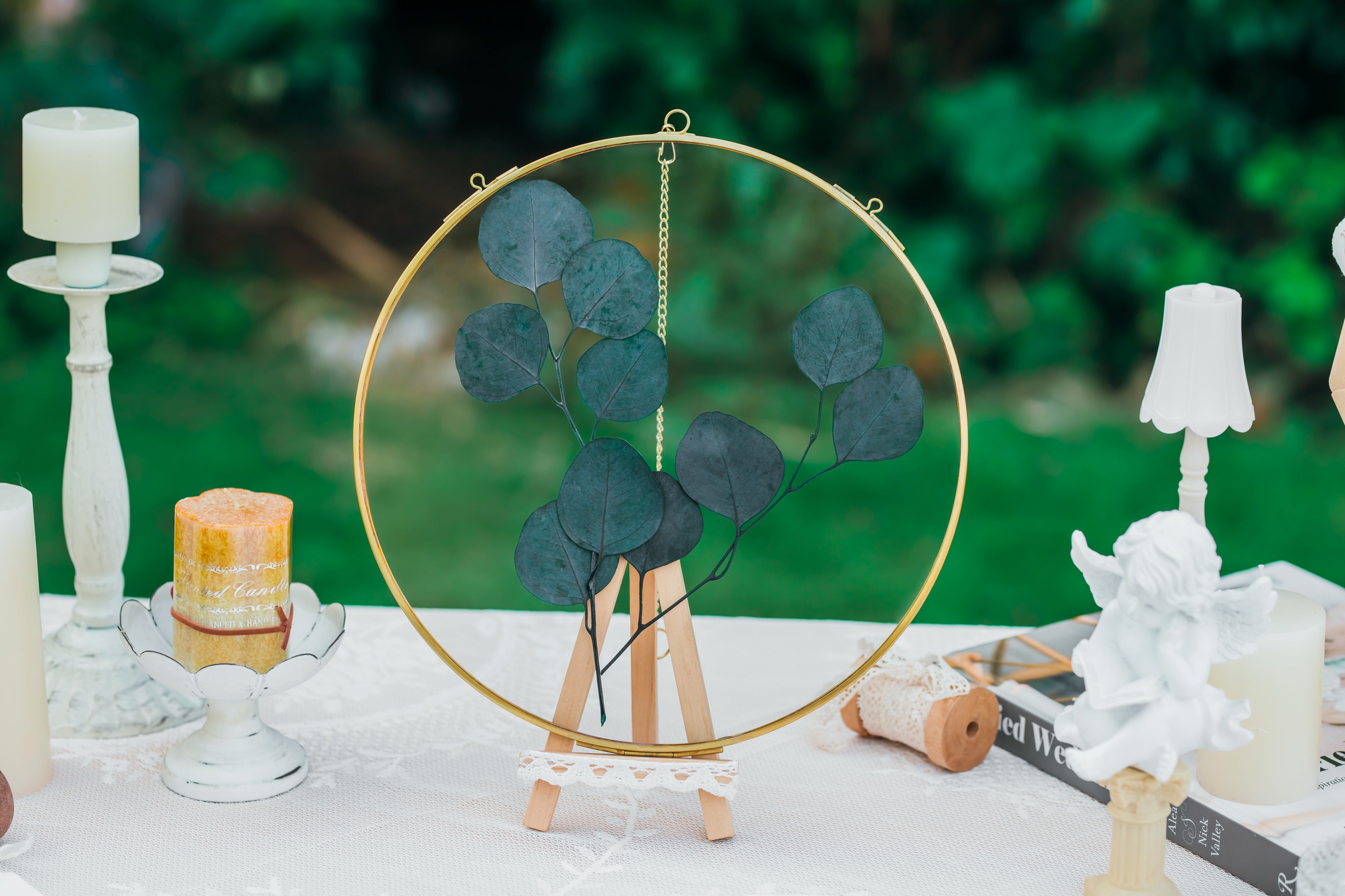 Round 6", 7" 10" 12" gold herbarium brass glass frame, Brass and Glass - NCYPgarden