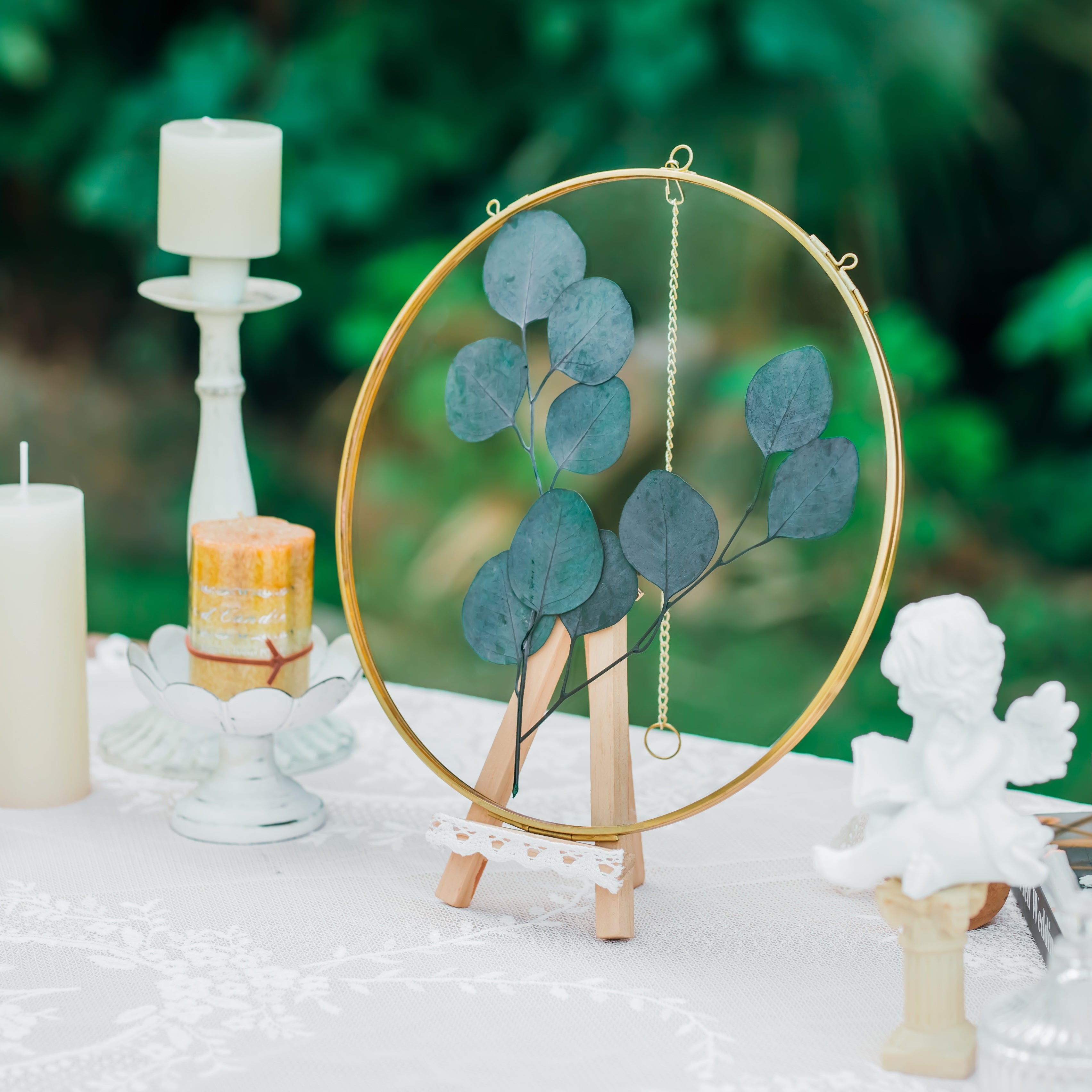 Round 6", 7" 10" 12" gold herbarium brass glass frame, Brass and Glass - NCYPgarden