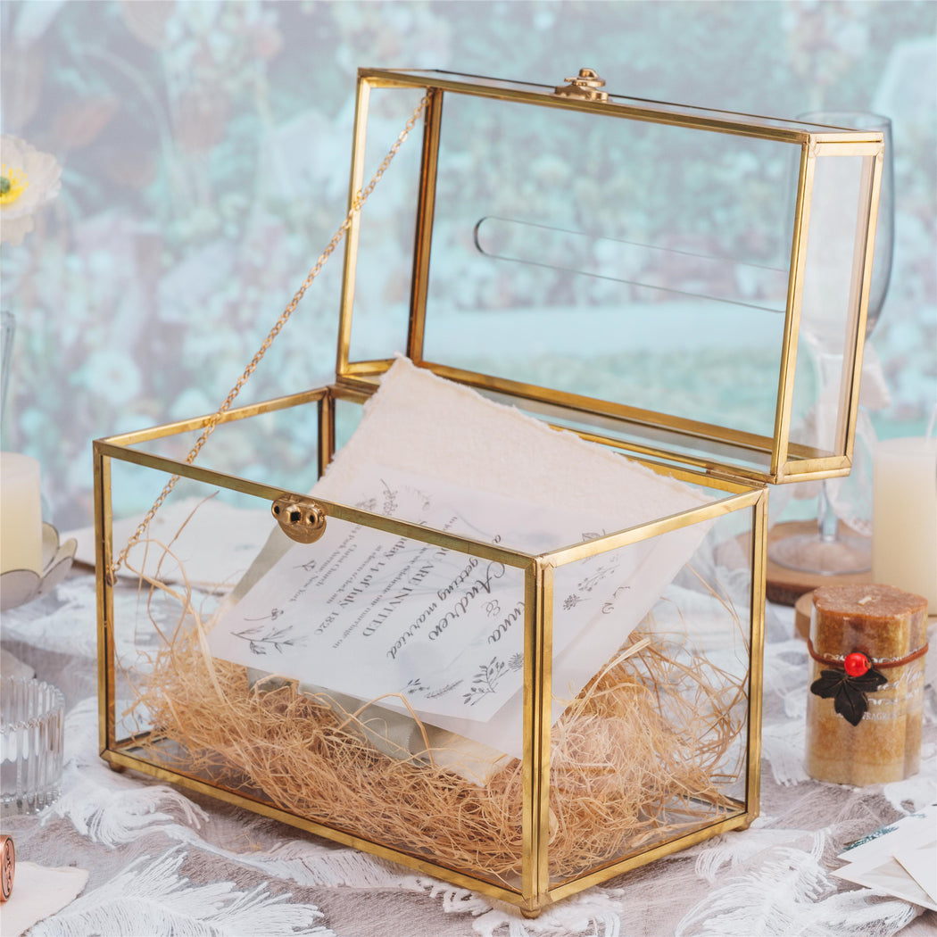 Copy of Handmade Vintage Geometric Glass Card Boxwith slot Terrarium with Latch for Wedding Reception - NCYPgarden