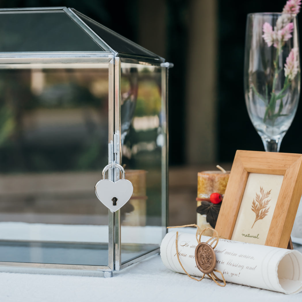 Large Geometric Glass Card Box Terrarium with Slot and Heart Lock,Foot,Handmade  for Wedding Receiption, Wishwell,Keepsake Center - AliExpress