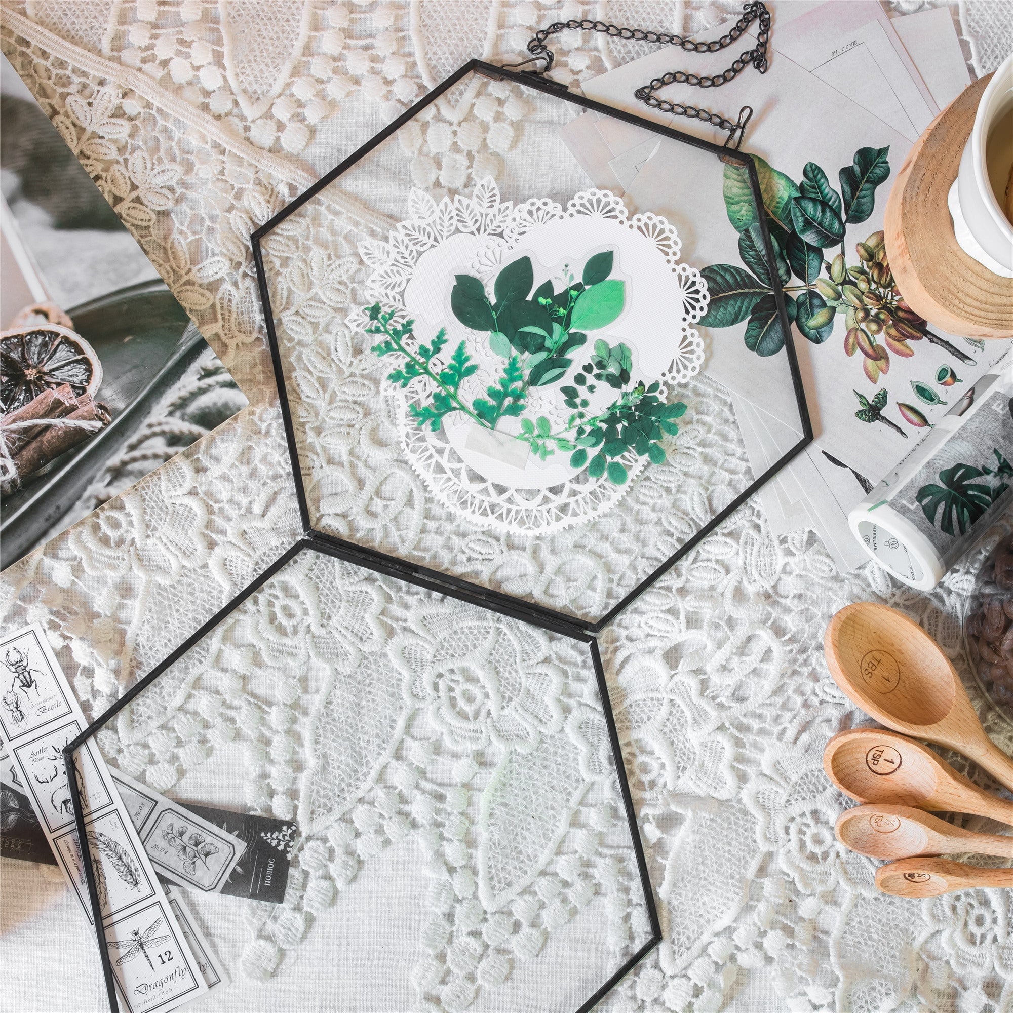 Hanging Black Hexagon Herbarium Brass Glass Frame for Pressed Flowers Dried Flowers Floating Frame - NCYPgarden