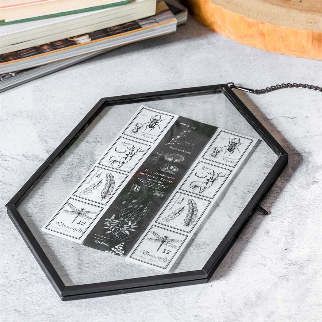 NCYP Vintage Black Brass Floating Hanging Glass Long Hexagon Photo Frame for Fern, Pressed Flower - NCYPgarden