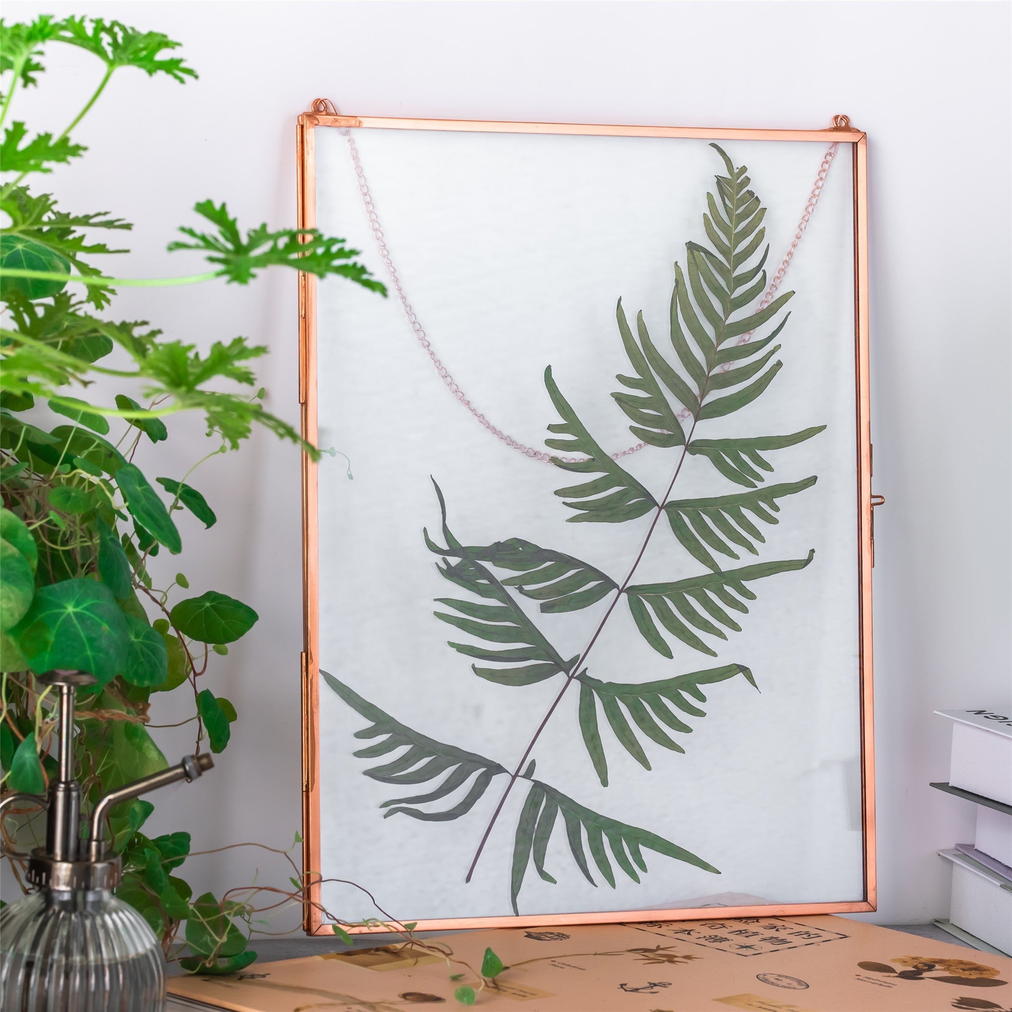 14.2" Handmade Large Wall Hanging Pure Copper Glass Artwork Certificate Photo Display Floating Frame FR04T3 - NCYPgarden