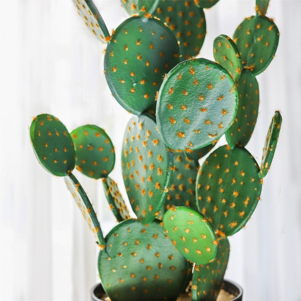 34.2" Large Natural Artificial Faux Fake Prickly Pear Cactus Desert Plant with Black Planter Pot - NCYPgarden