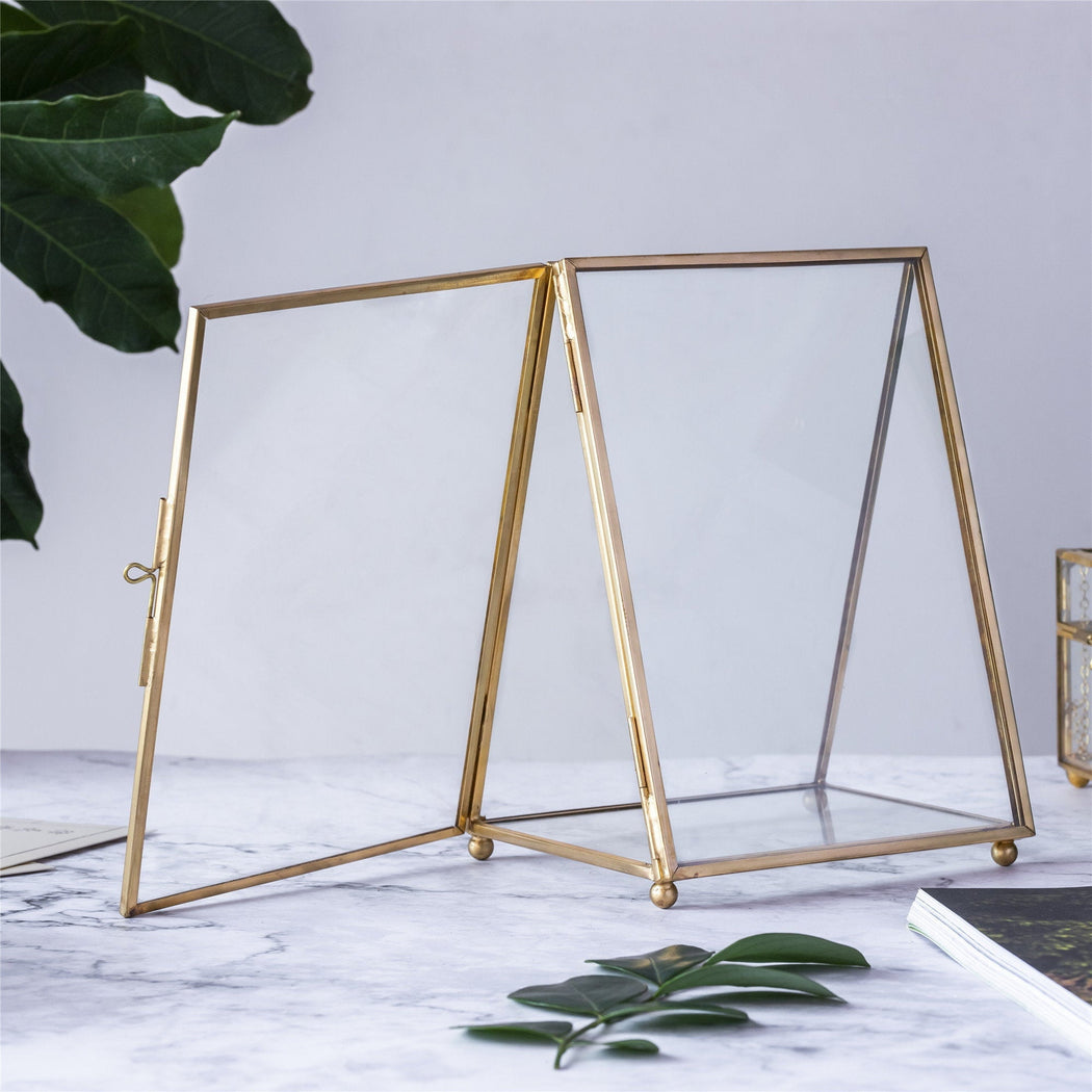 Plant Specimen Frame, Glass Frame for Pressed Flowers, Brass Photo Frame  for Holiday and Birthday Craft Gift, Gold