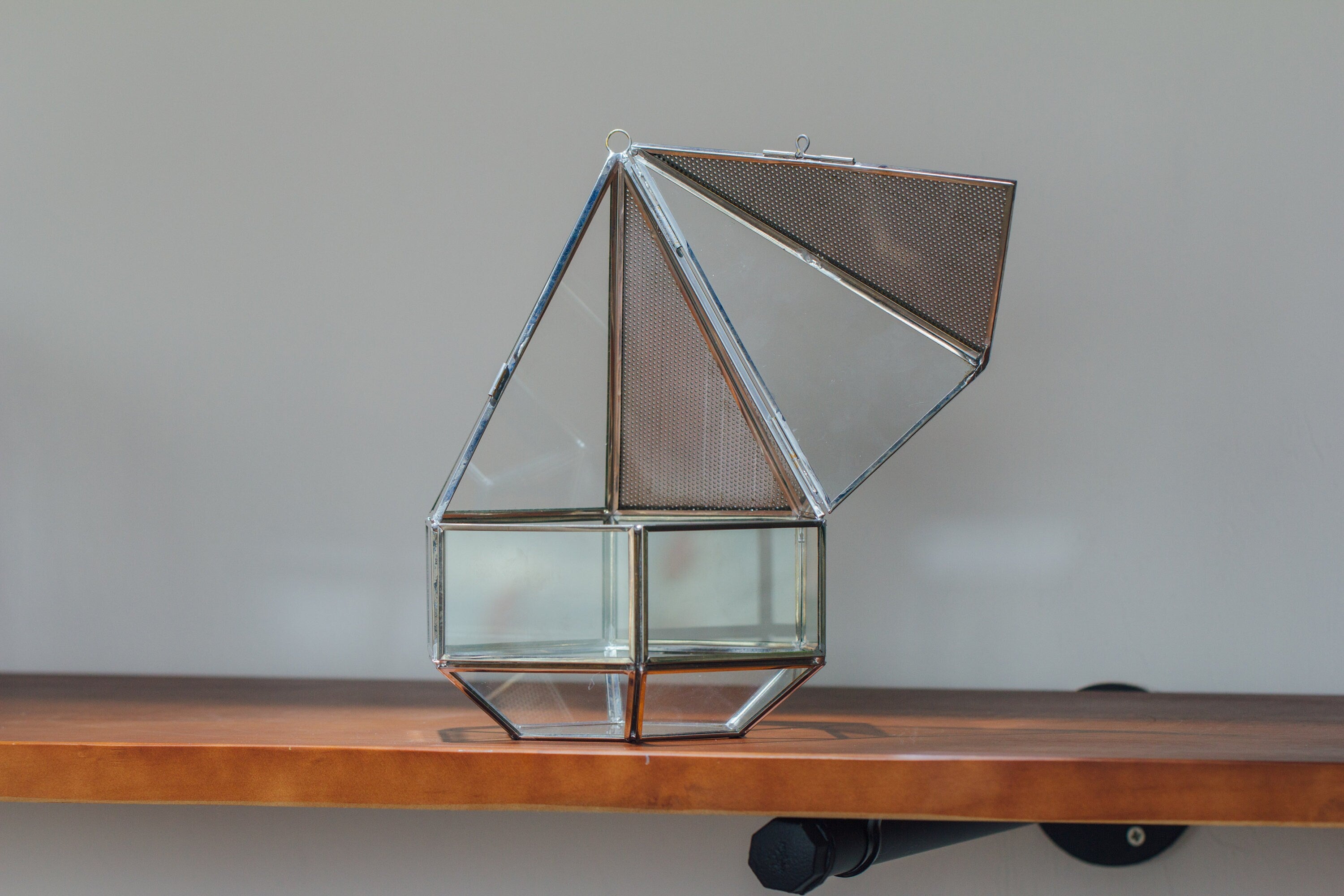 NCYP Hanging Six-surface Diamond Glass Geometric Terrarium, Stainless Steel, Silver, with Mesh for Insect Pet - NCYPgarden