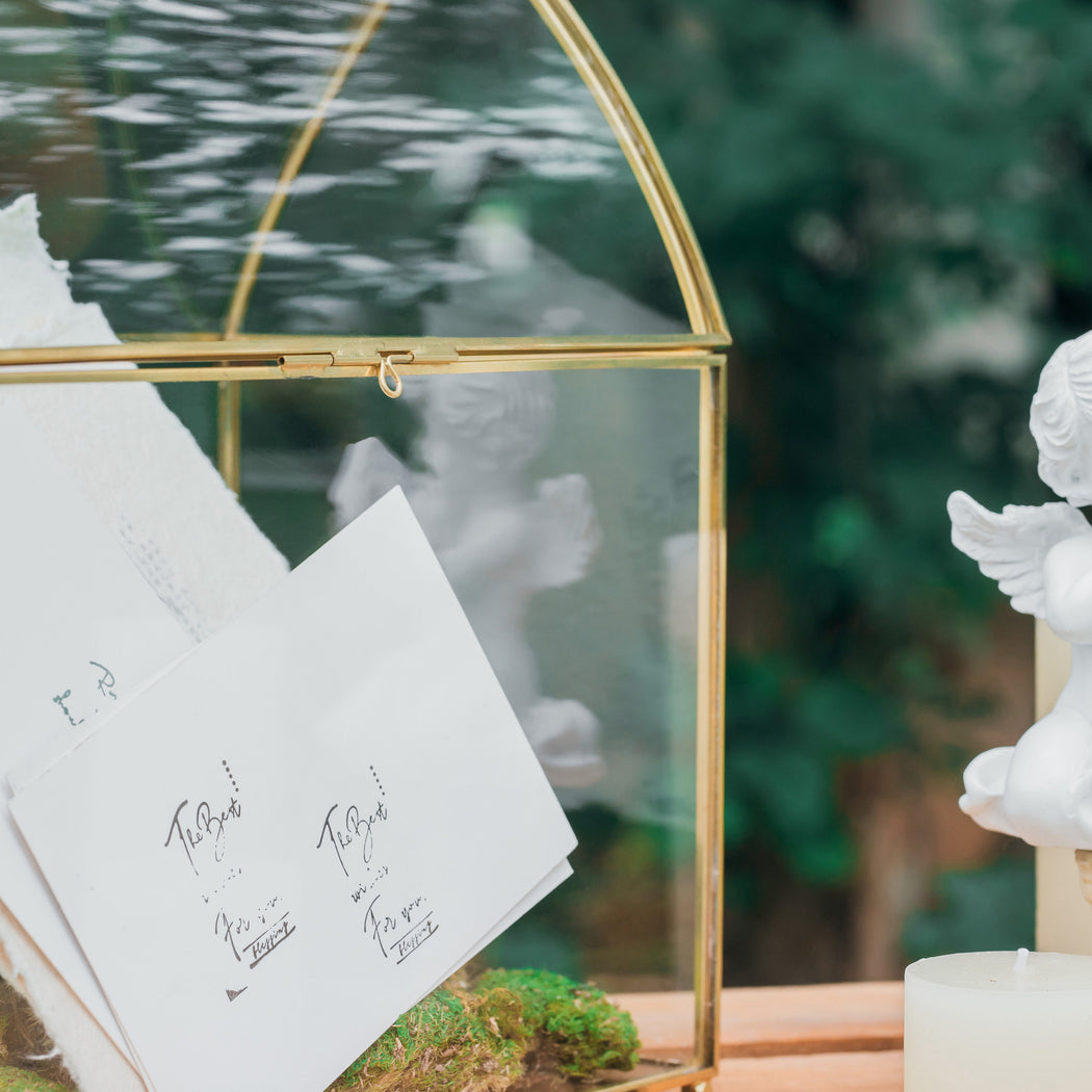 House Shape Arched Top Vintage Glass Card Box Terrarium, Handmade Brass for Wedding Receiption Wishwell Keepsake - NCYPgarden