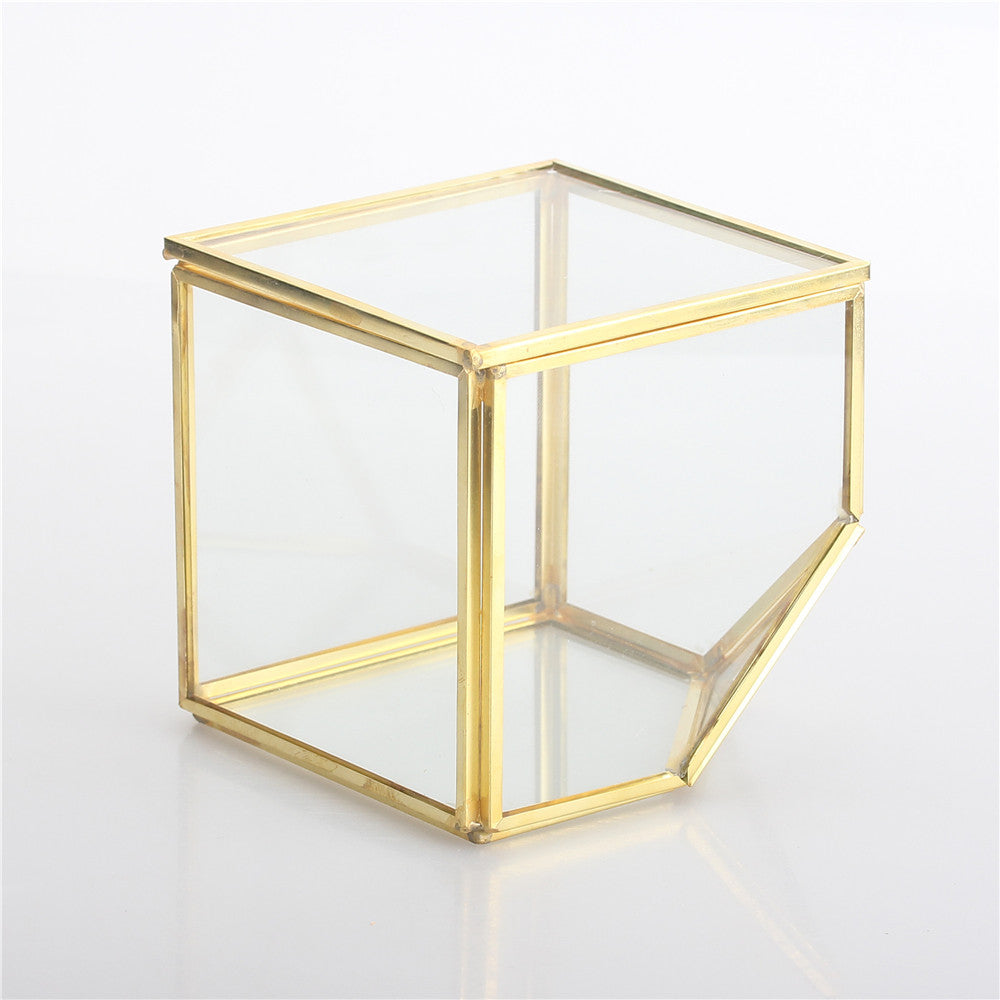 Handmade 3.9" Copper Square Inclined Cube Glass Geometric Terrarium Box with Door for Succulents - NCYPgarden
