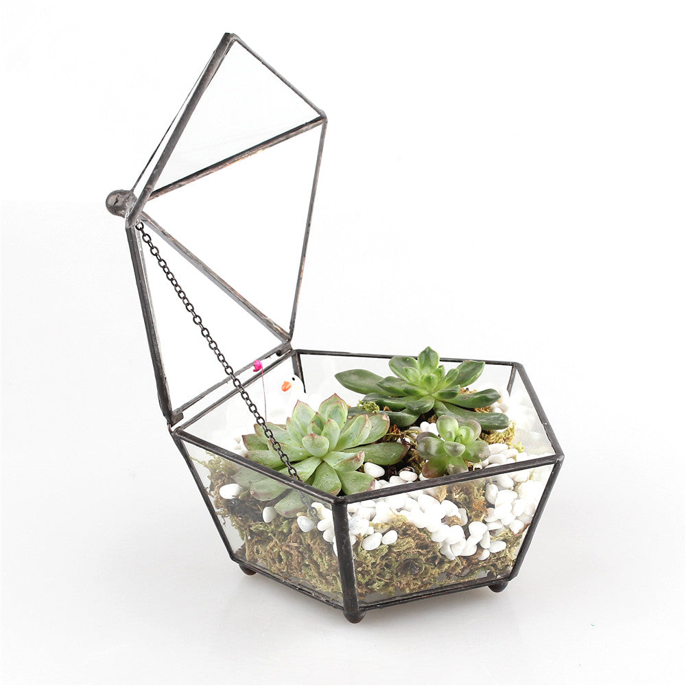 Handmade Small Modern Clear Jewelry BoxGlass Geometric Terrarium for Wedding Planters Succulents - NCYPgarden