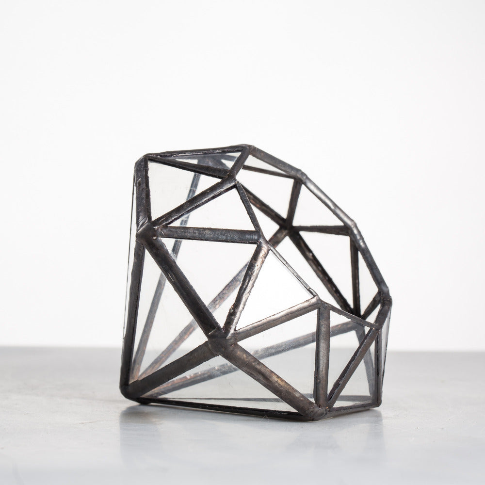 Handmade Mini Eight-surfaces Diamond Glass Geometric Terrarium forFern Moss Ring Box - NCYPgarden