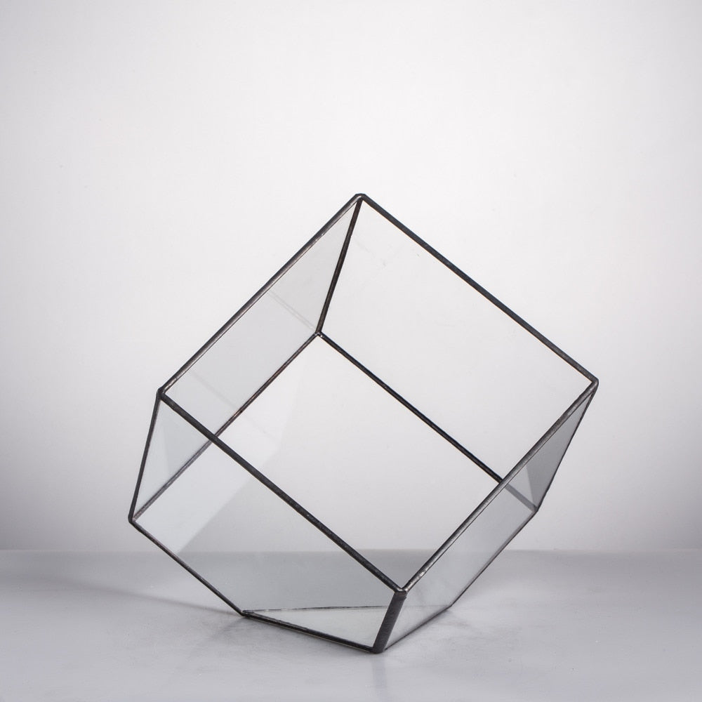 Handmade Inclined Cube Glass Geometric Terrarium Box Various Size Door Available for Succulent Moss - NCYPgarden