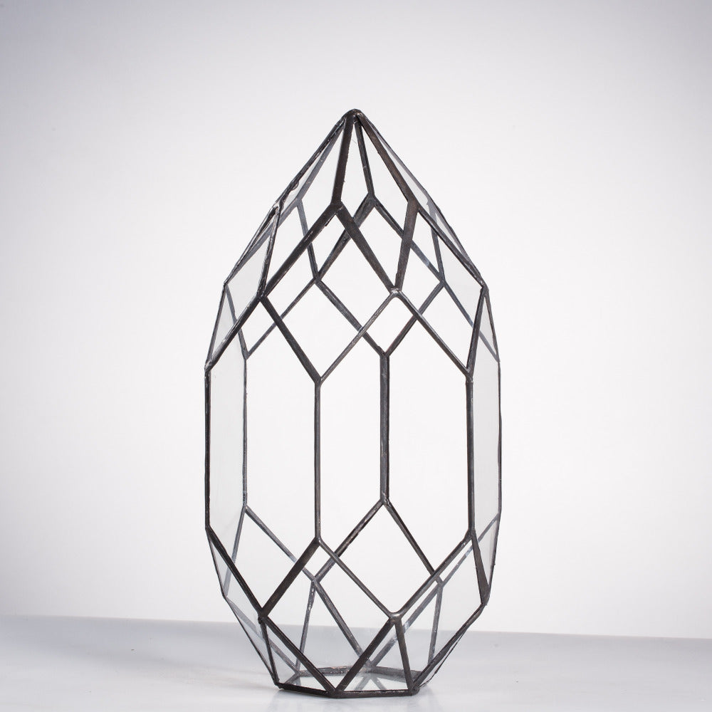 Handmade 11" Height Long Irregular Oval Geometric Glass Terrarium Lantern for Fern Moss Succulents - NCYPgarden