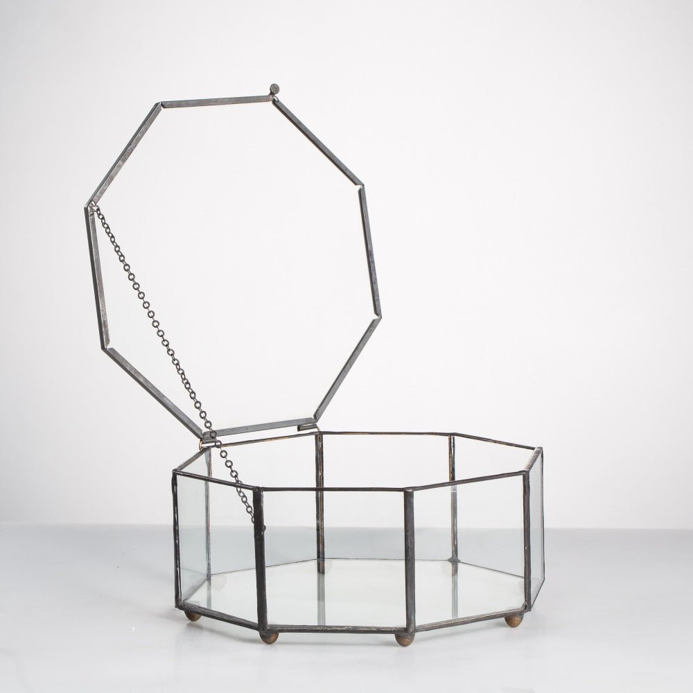 Handmade Flat Octagon Glass Geometric Terrarium for Succulents Fern Moss - NCYPgarden