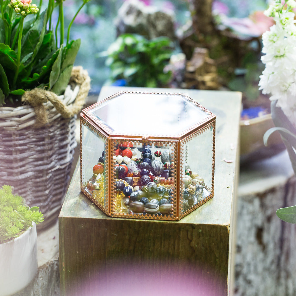 Handmade Rose Gold Vintage Glass Geometric Jewelry Box Hexagonal for Necklace Ring Jewelry - NCYPgarden