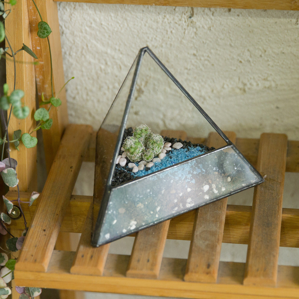 Handmade Small Pyramid Glass Geometric Terrarium for Ring Box Moss Cacti - NCYPgarden