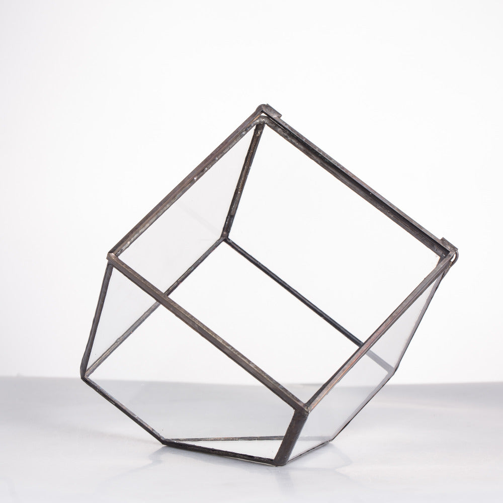 Handmade 10cm / 15cm Inclined Cube Glass Black Geometric Terrarium with Door for Succulent Moss - NCYPgarden