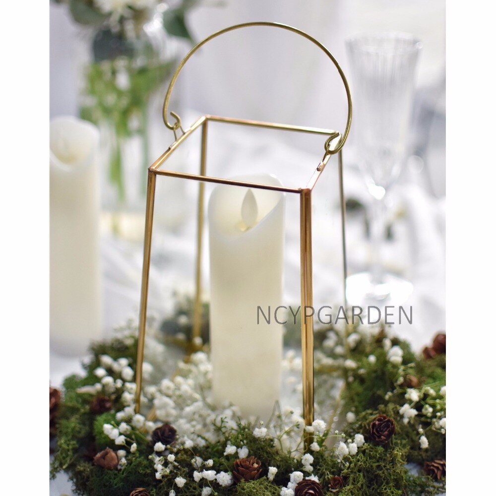 Handmade Copper Gold Echelon Geometric Glass Terrarium Holder Lantern Hanging Wall for Wedding - NCYPgarden