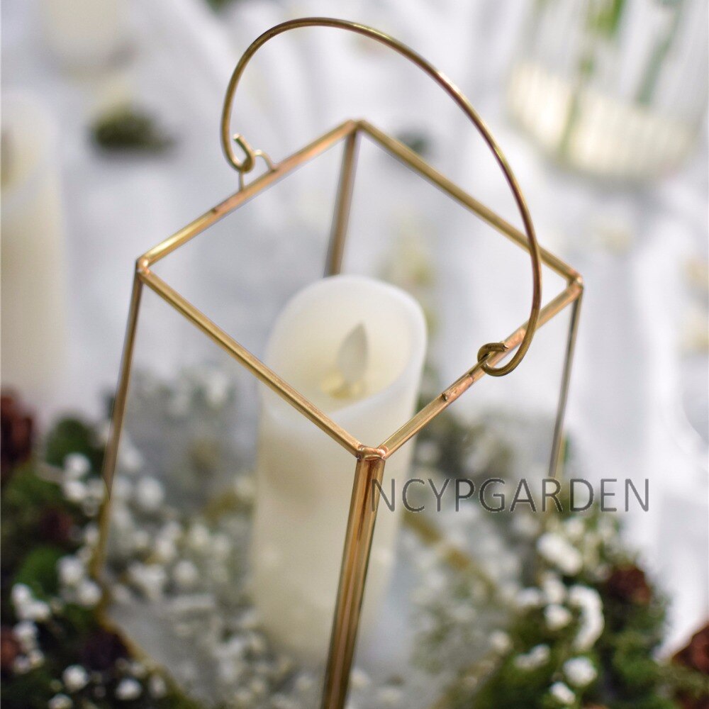 Handmade Copper Gold Echelon Geometric Glass Terrarium Holder Lantern Hanging Wall for Wedding - NCYPgarden