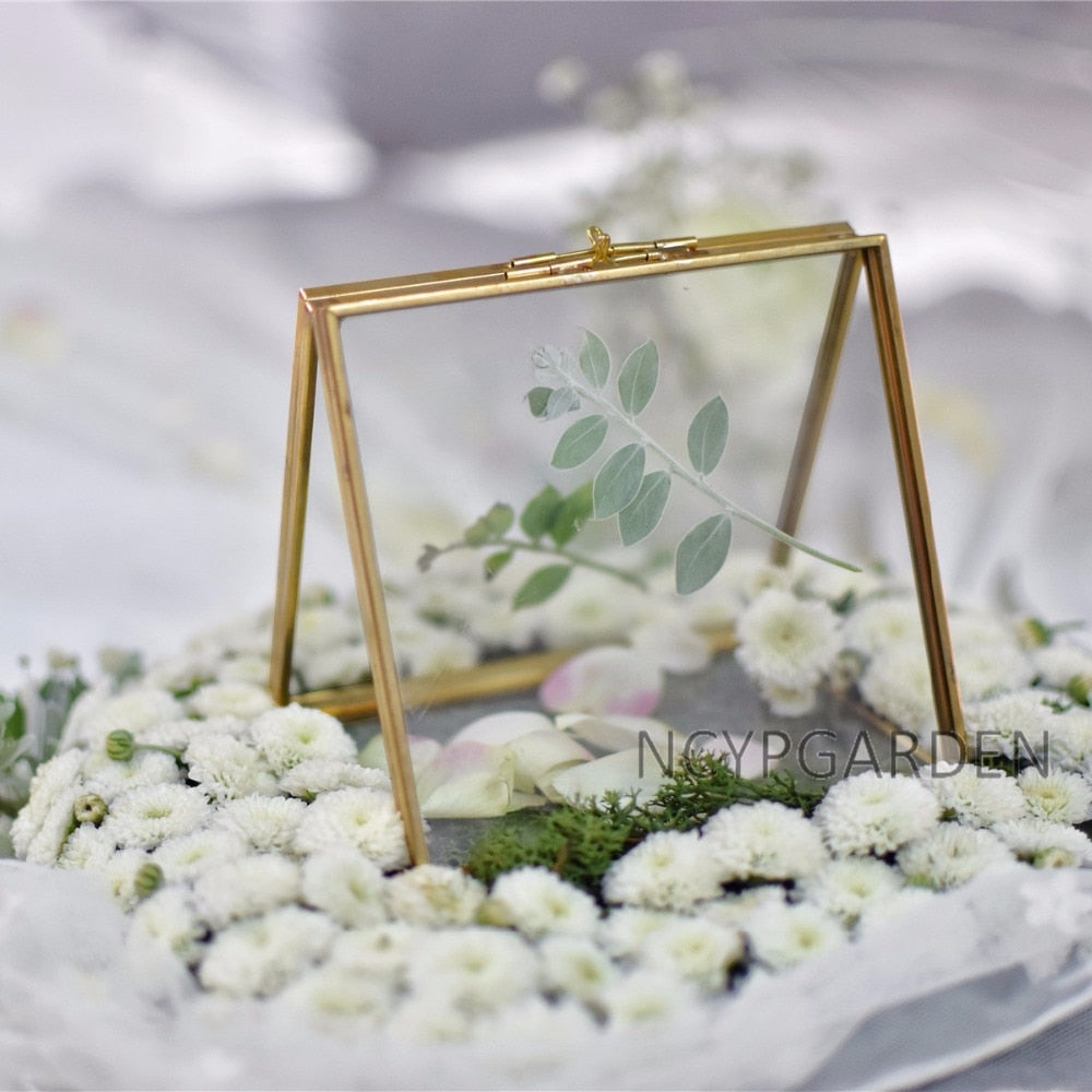 Handmade 2 Sided Standing Copper Brass Glass Rectangular Photo Frame for Wedding - NCYPgarden