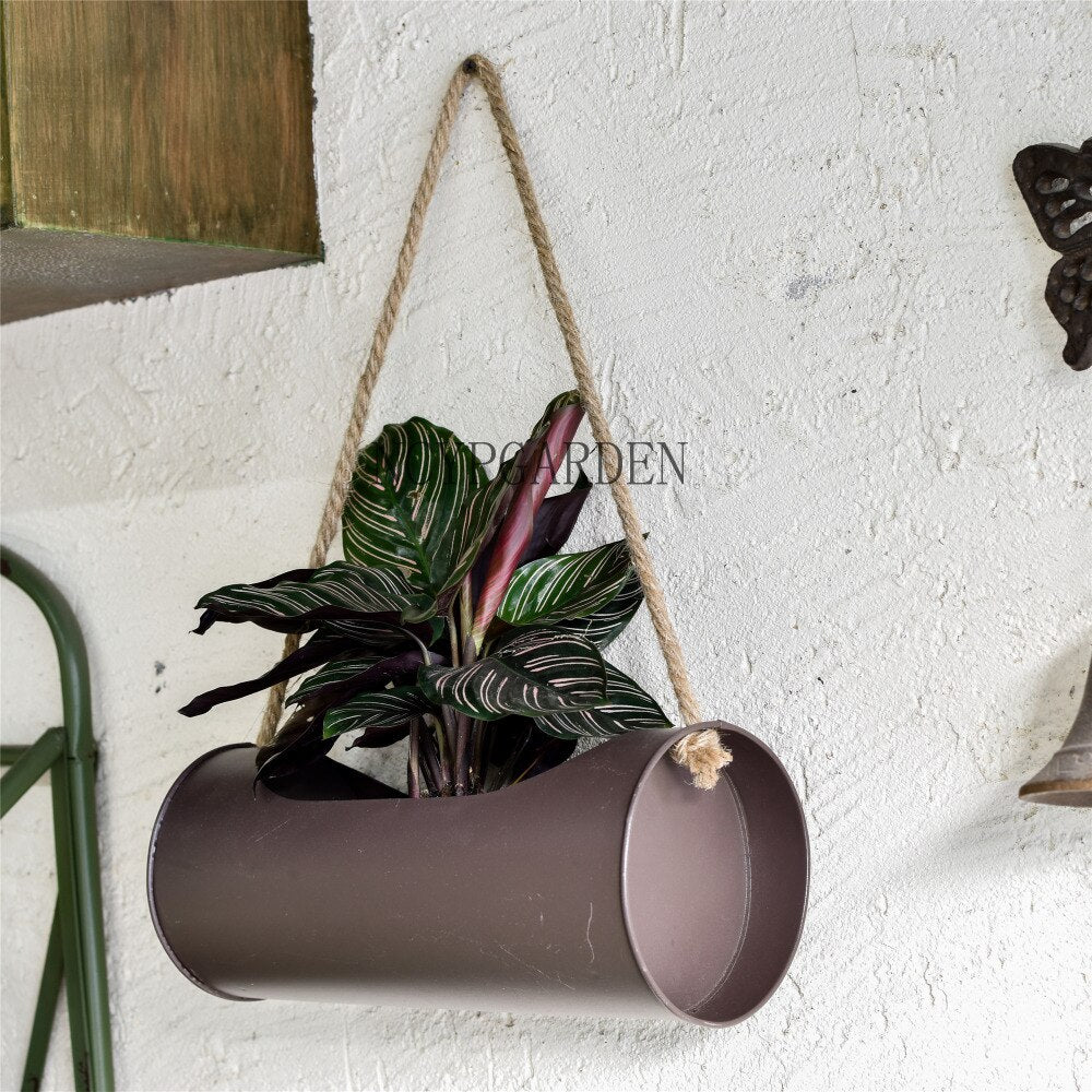 Hanging Planter Iron and Rope Modern Succulent Cactus Pots Decorative Display Flower Pot - NCYPgarden