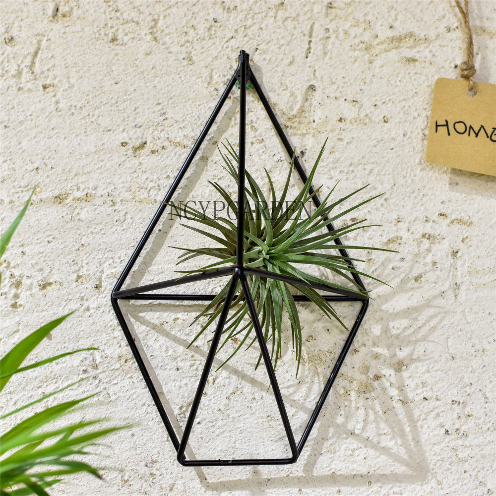 Rustic Wall Mount Hanging Geometric Metal Tillandsia Air Plants Holder Iron Rack Black Wall Accent - NCYPgarden