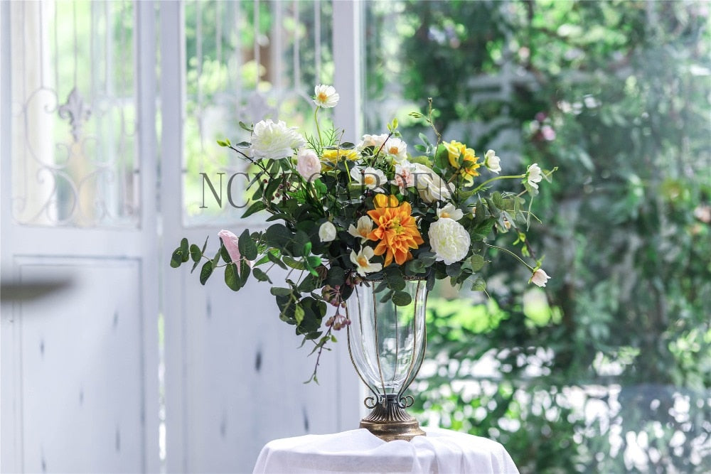 Wrought Iron European Classical Desktop Glass Flower Vase Tabletop for Wedding Ornaments  Planter - NCYPgarden