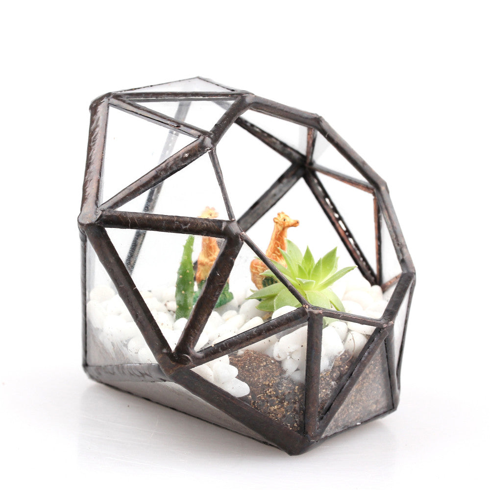 Handmade Mini Eight-surfaces Diamond Glass Geometric Terrarium forFern Moss Ring Box - NCYPgarden