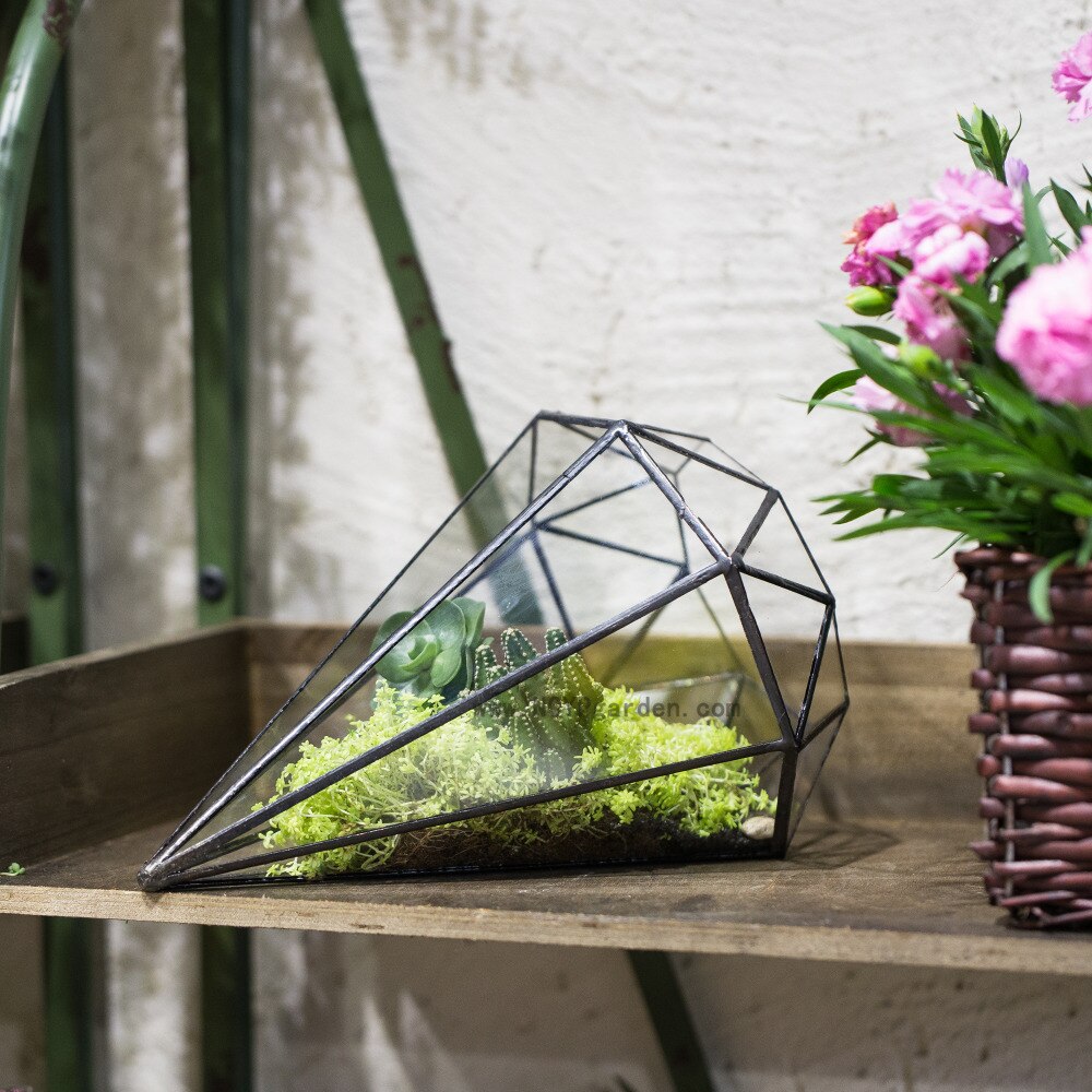 Handmade Long Diamond Glass Geometric Terrarium for Succulent Airplants Cacti Moss - NCYPgarden