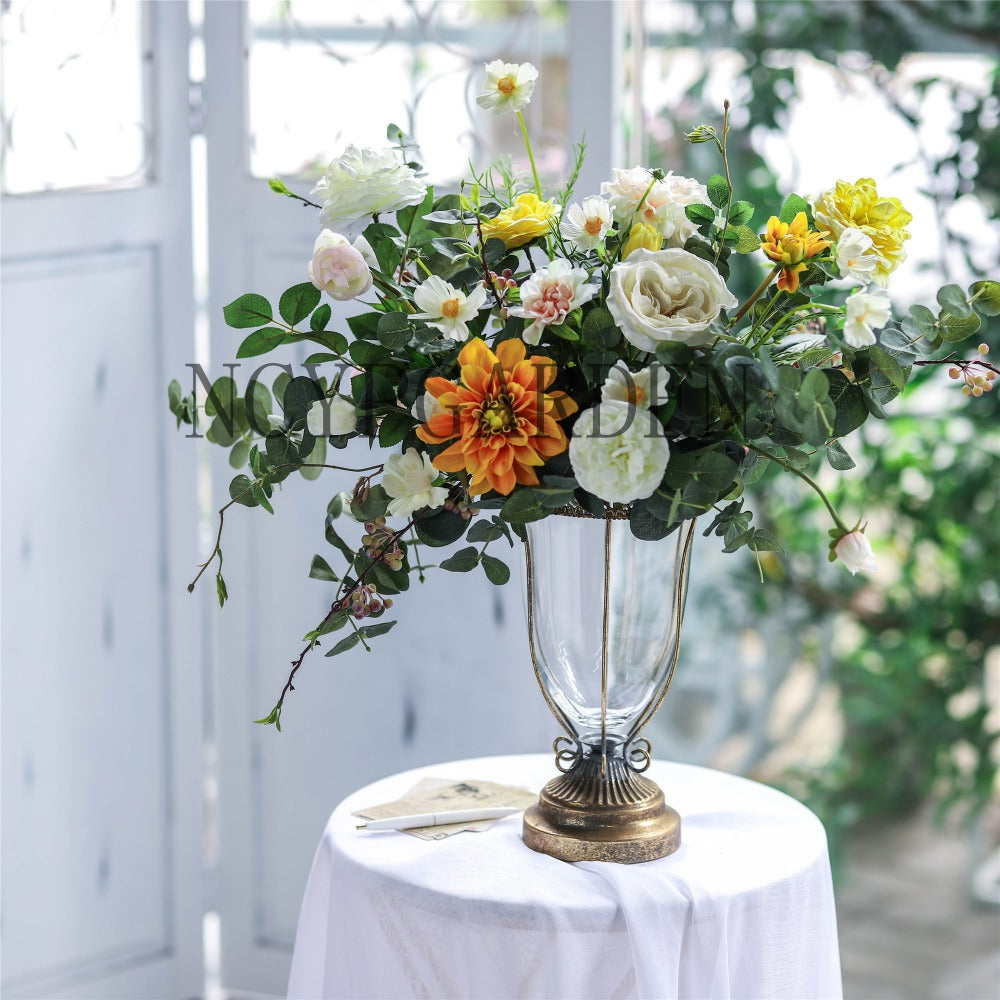 Wrought Iron European Classical Desktop Glass Flower Vase Tabletop for Wedding Ornaments  Planter - NCYPgarden