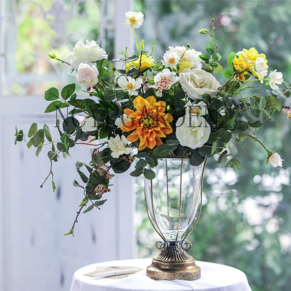Wrought Iron European Classical Desktop Glass Flower Vase Tabletop for Wedding Ornaments  Planter - NCYPgarden