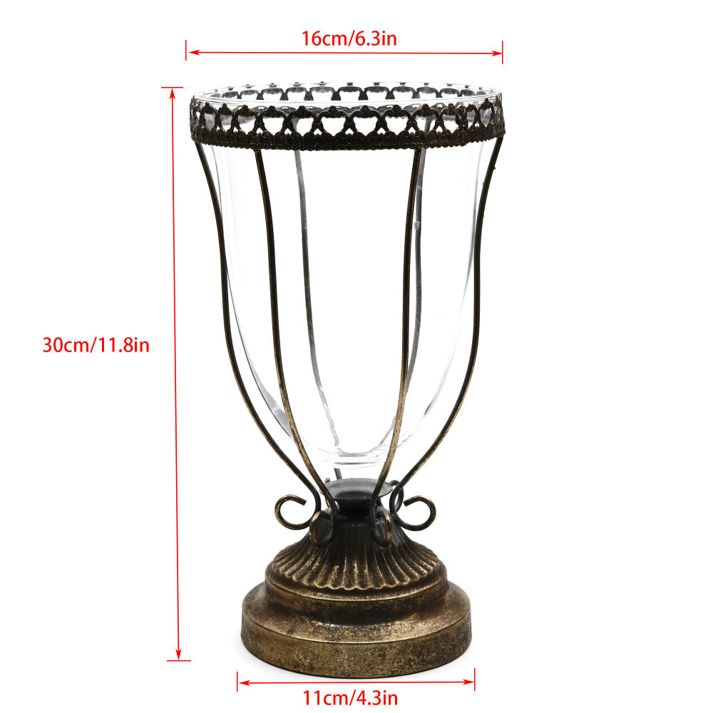 Wrought Iron European Classical Desktop Glass Flower Vase Tabletop for Wedding Ornaments  Planter - NCYPgarden