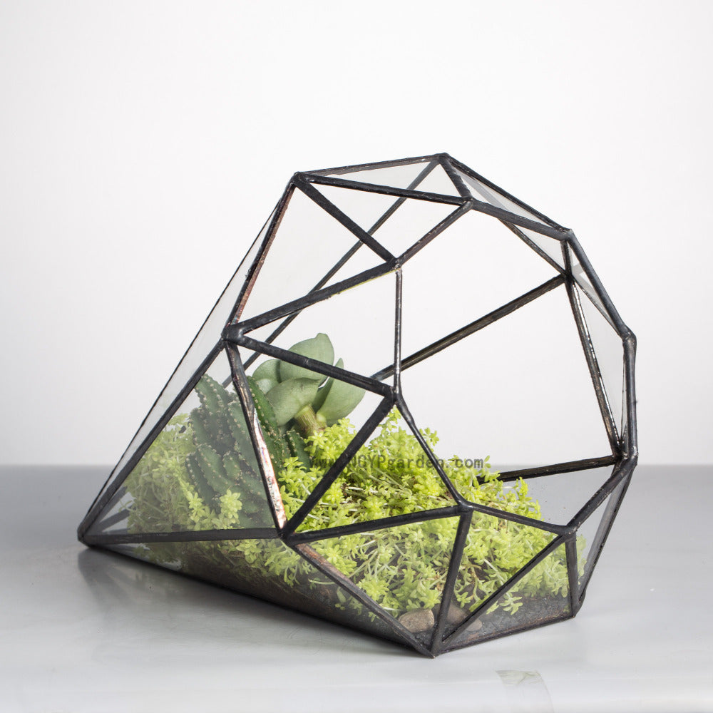 Handmade Long Diamond Glass Geometric Terrarium for Succulent Airplants Cacti Moss - NCYPgarden