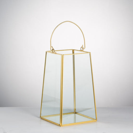 Handmade Copper Gold Echelon Geometric Glass Terrarium Hanging Wall Holder Lantern with Handle - NCYPgarden